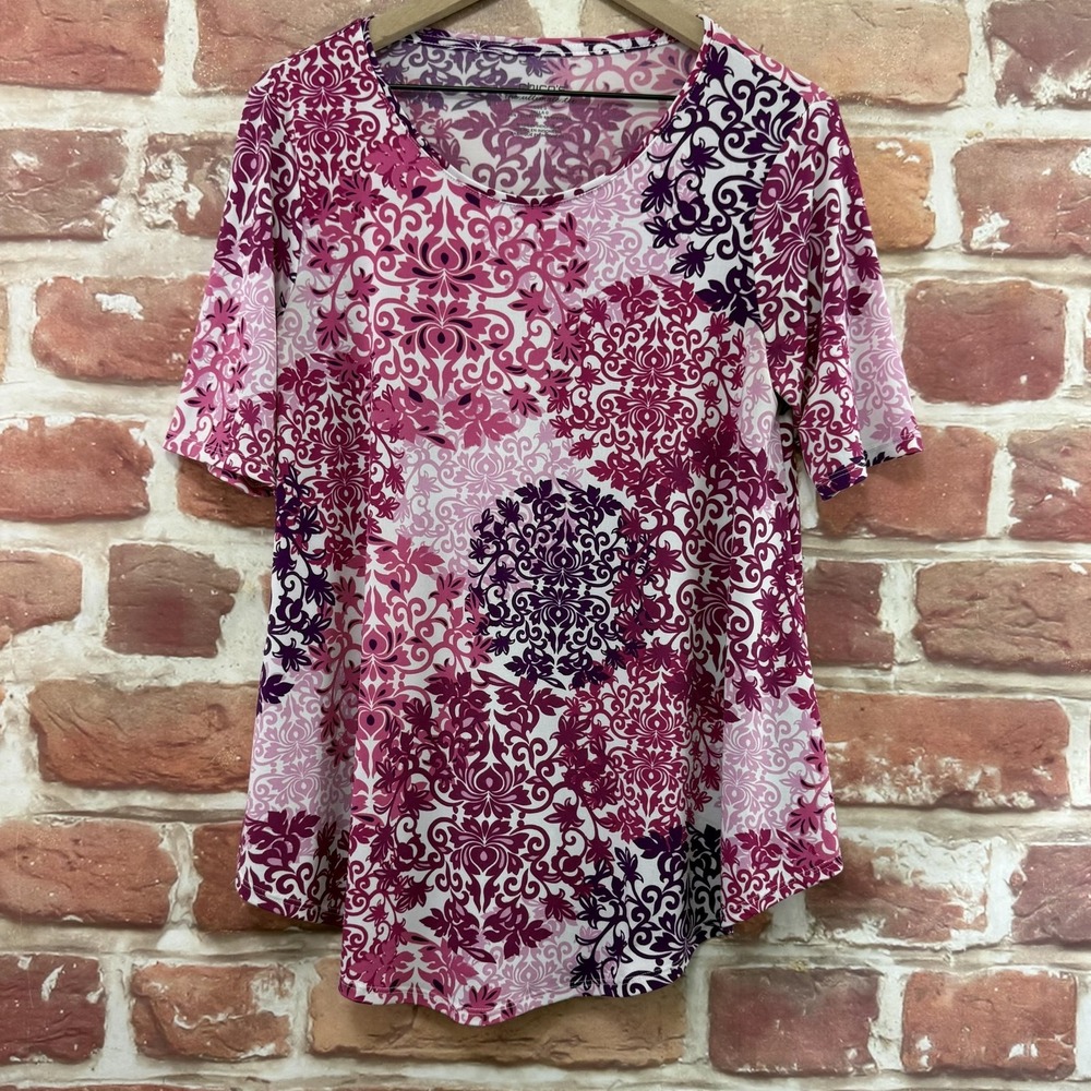 Chicos Ultimate Tee Top Women's S Multicolor Boho Floral Abstract Casual T Shirt